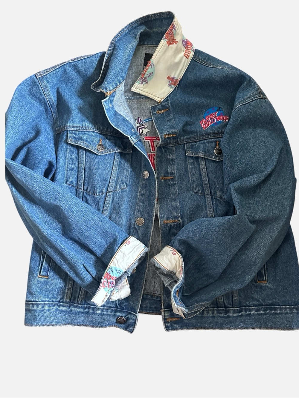 Vintage 90s Planet Hollywood Orlando 1991 Embroidered Denim Jean Jacket l L